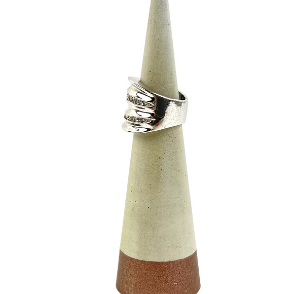 Lia Sophia Revved Up Ring Silver Tone Wide Band Wavy Rows Faux Rhinestones 7 - Picture 4 of 9